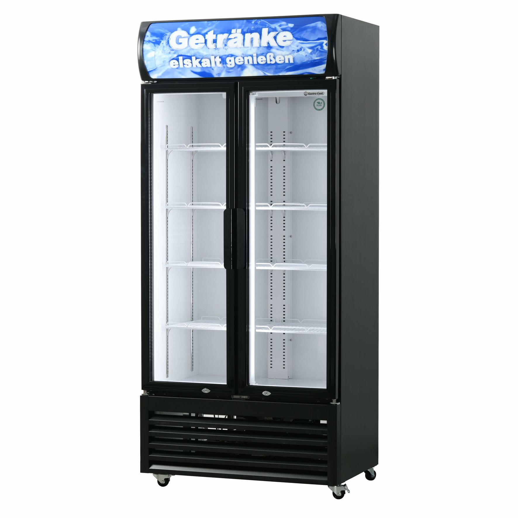 Supermarkt Getränkekühlschrank groß - mit zwei Türen - 4 Räder - LED - Werbedisplay - GCDC600