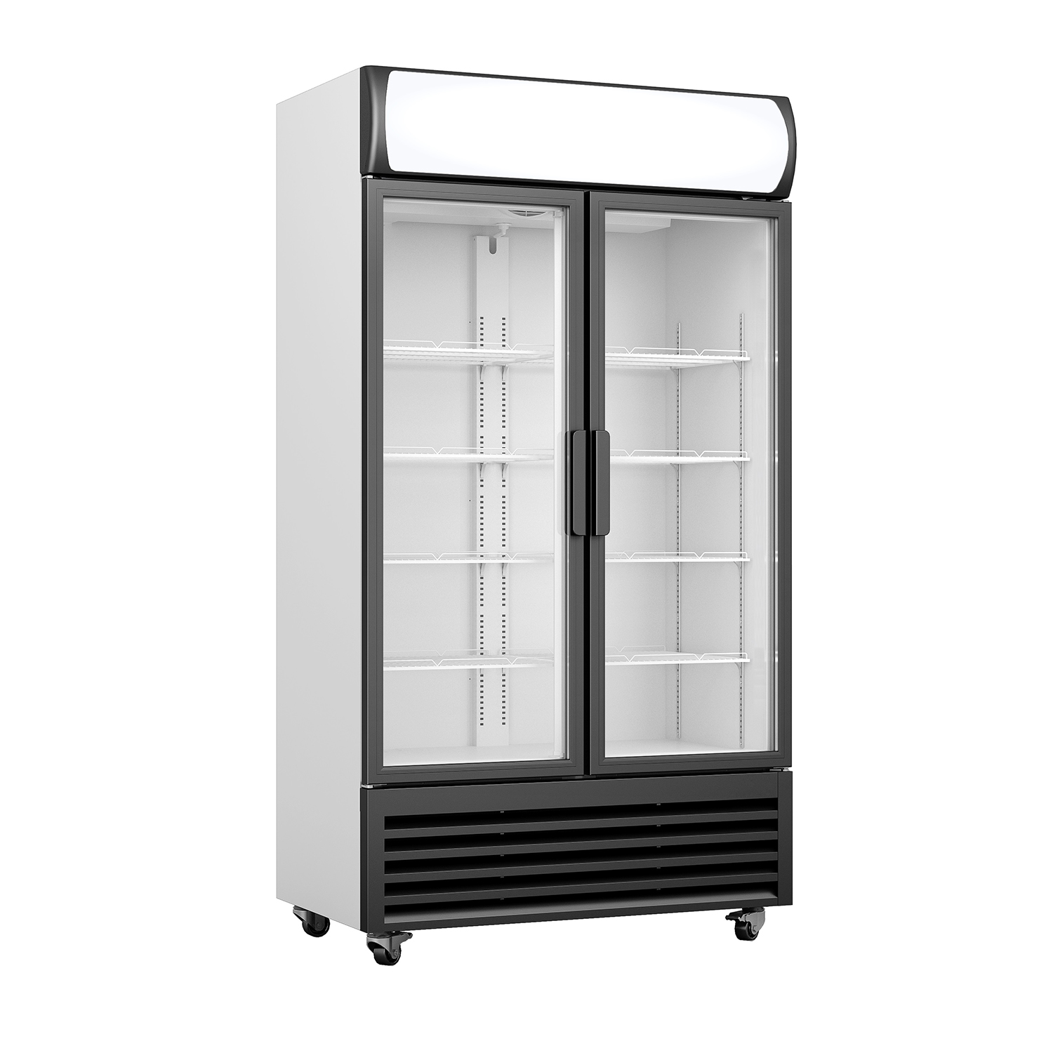 Product Image for Getränkekühlschrank groß - Doppeltür - 4 Räder - LED - Werbedisplay - schwarz/weiß - GCDC600
