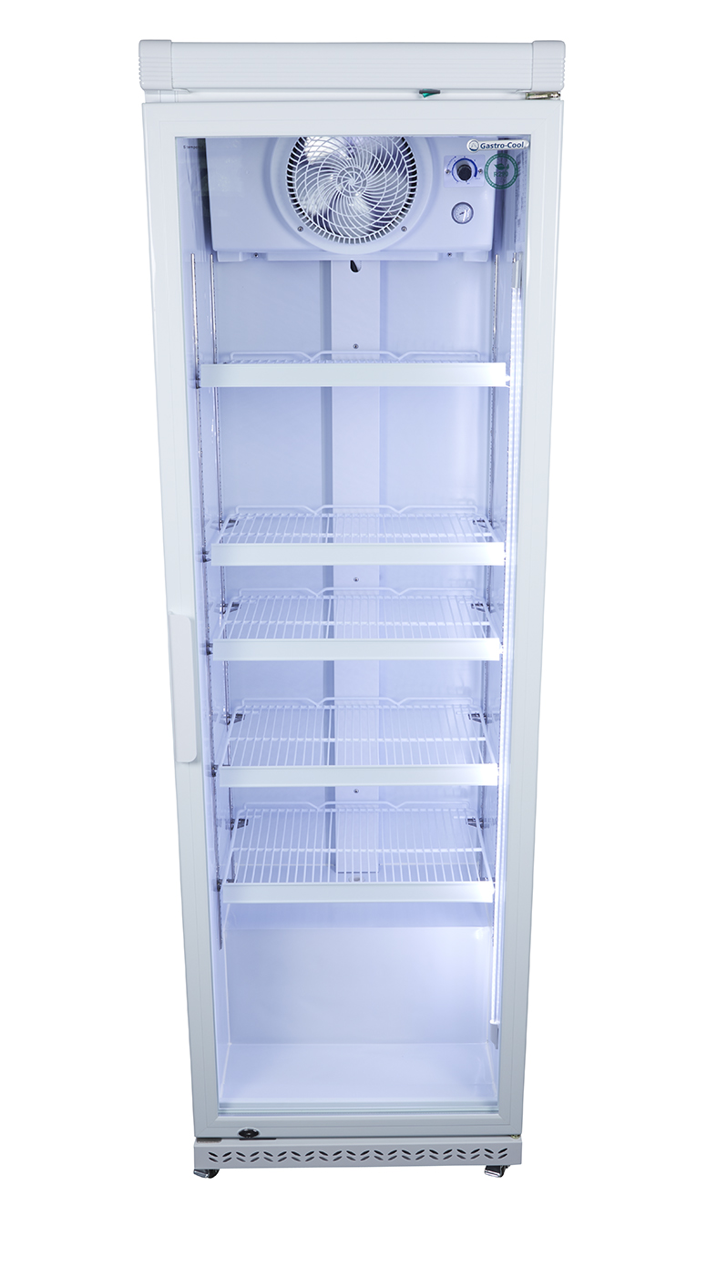 Gastro-Cool - Flaschenkühlschrank Umluft - Glastür - weiß - GCGD400 - Frontansicht leer