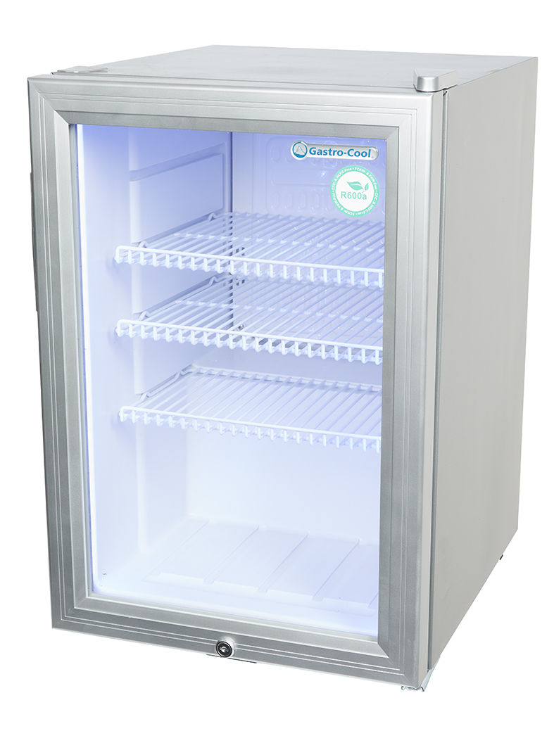 Gastro-Cool - Kühlschrank - klein - Glastür - silber - LED - GCKW65 - seitlich leer