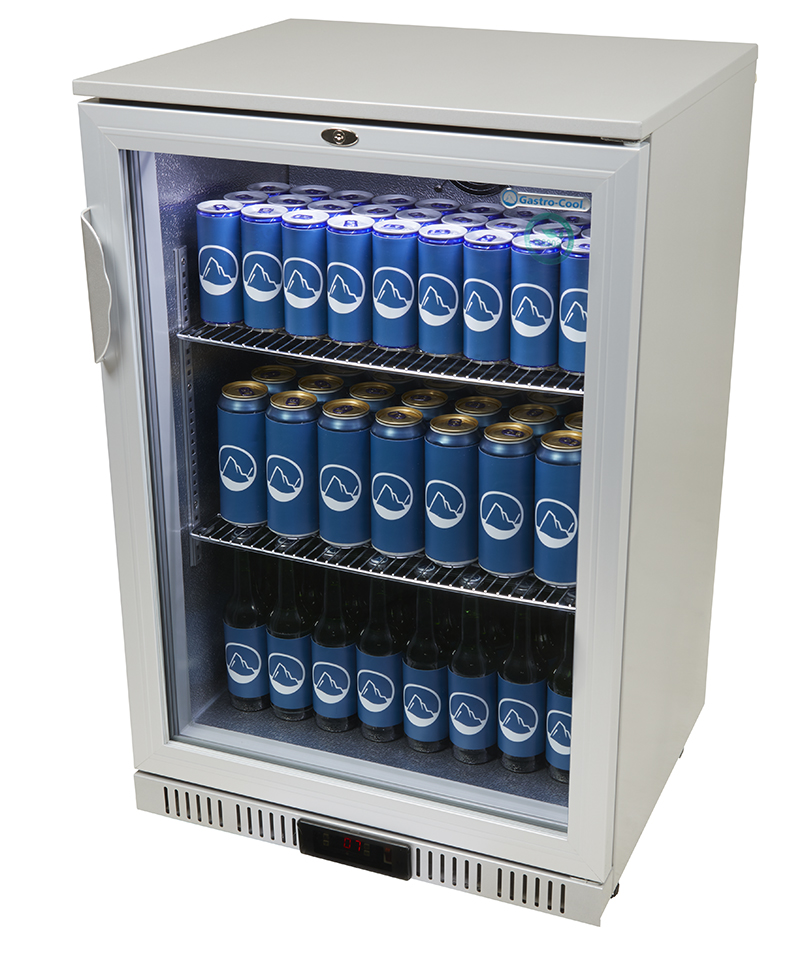 Gastro-Cool Glastürkühlschrank - für Einbau in Theke - silber - GCUC100 Seitlich voll